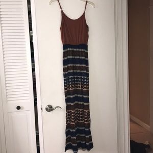 Maxi dress/ brown top with tribal print bottom